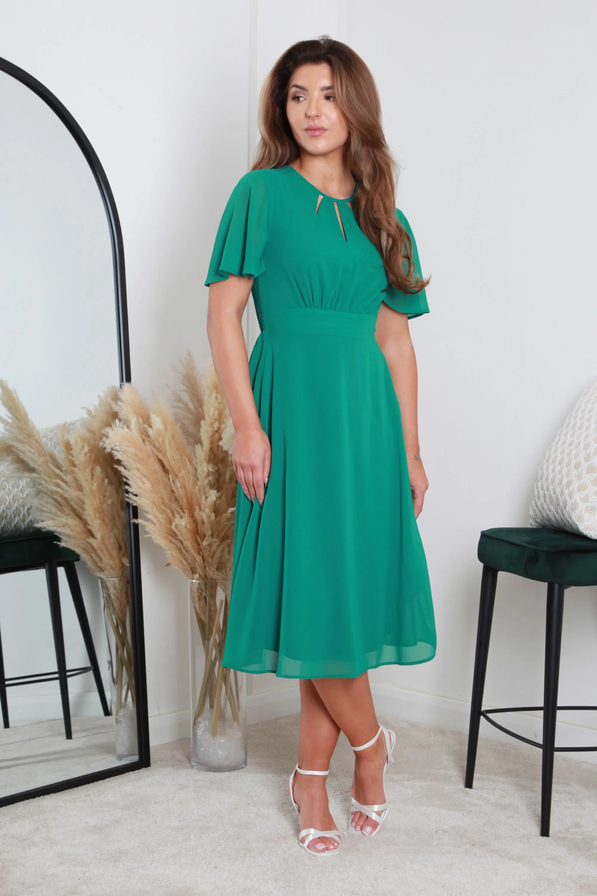 Double Second Keyhole Detail Shirring Back Midi Dress sold by Goddiva