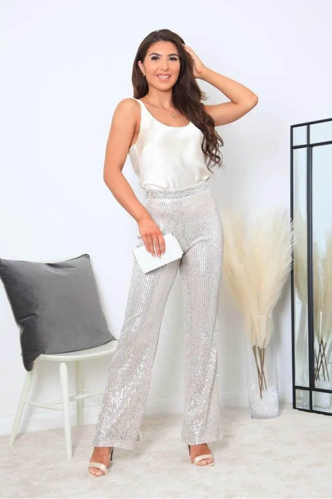 Double Second Champagne Wide Leg Sequin Trousers - Regular sold by Goddiva product image thumbnail 2