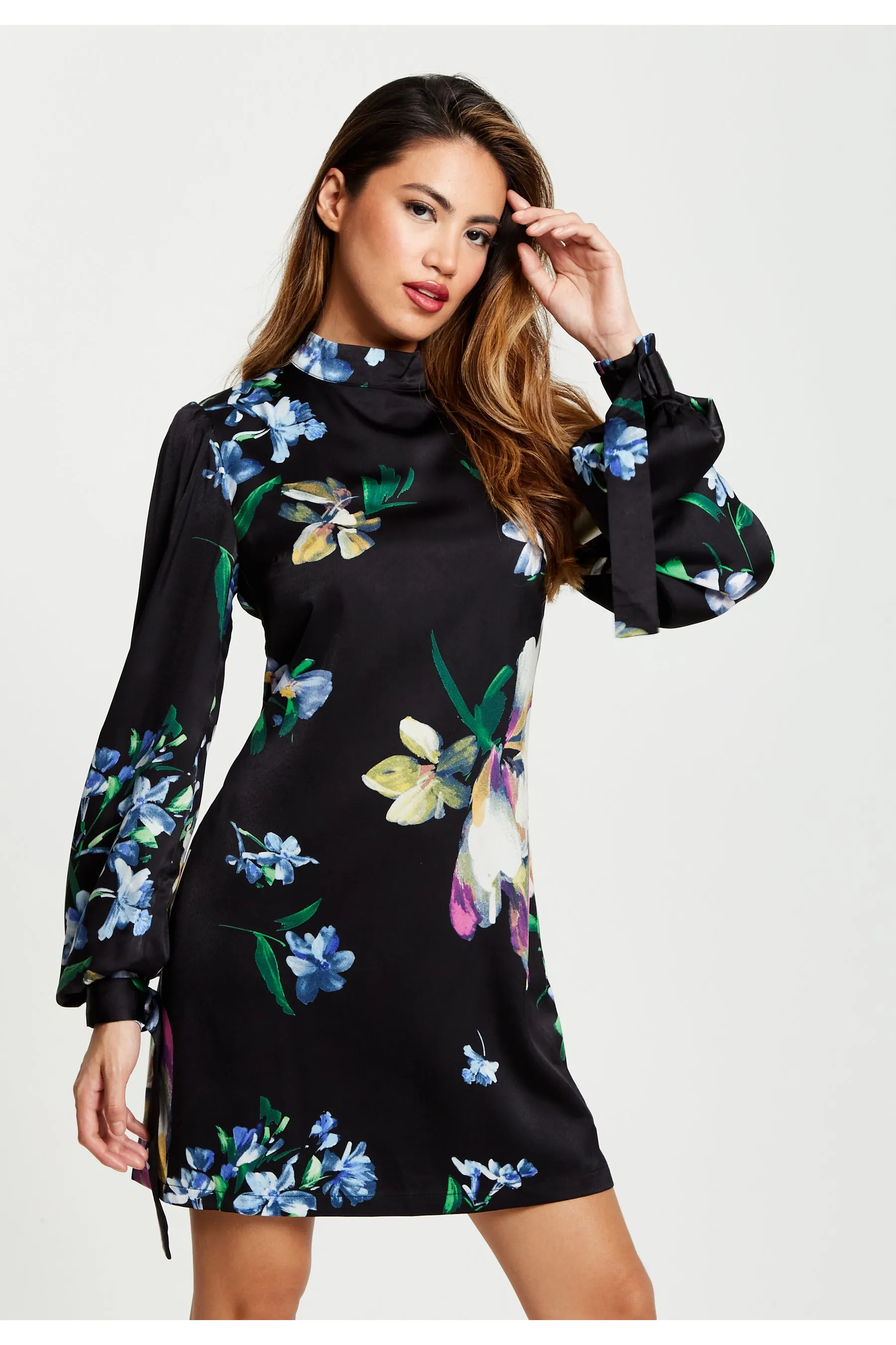 Liquorish Elegant Floral Print A-line Mini Dress sold by Goddiva