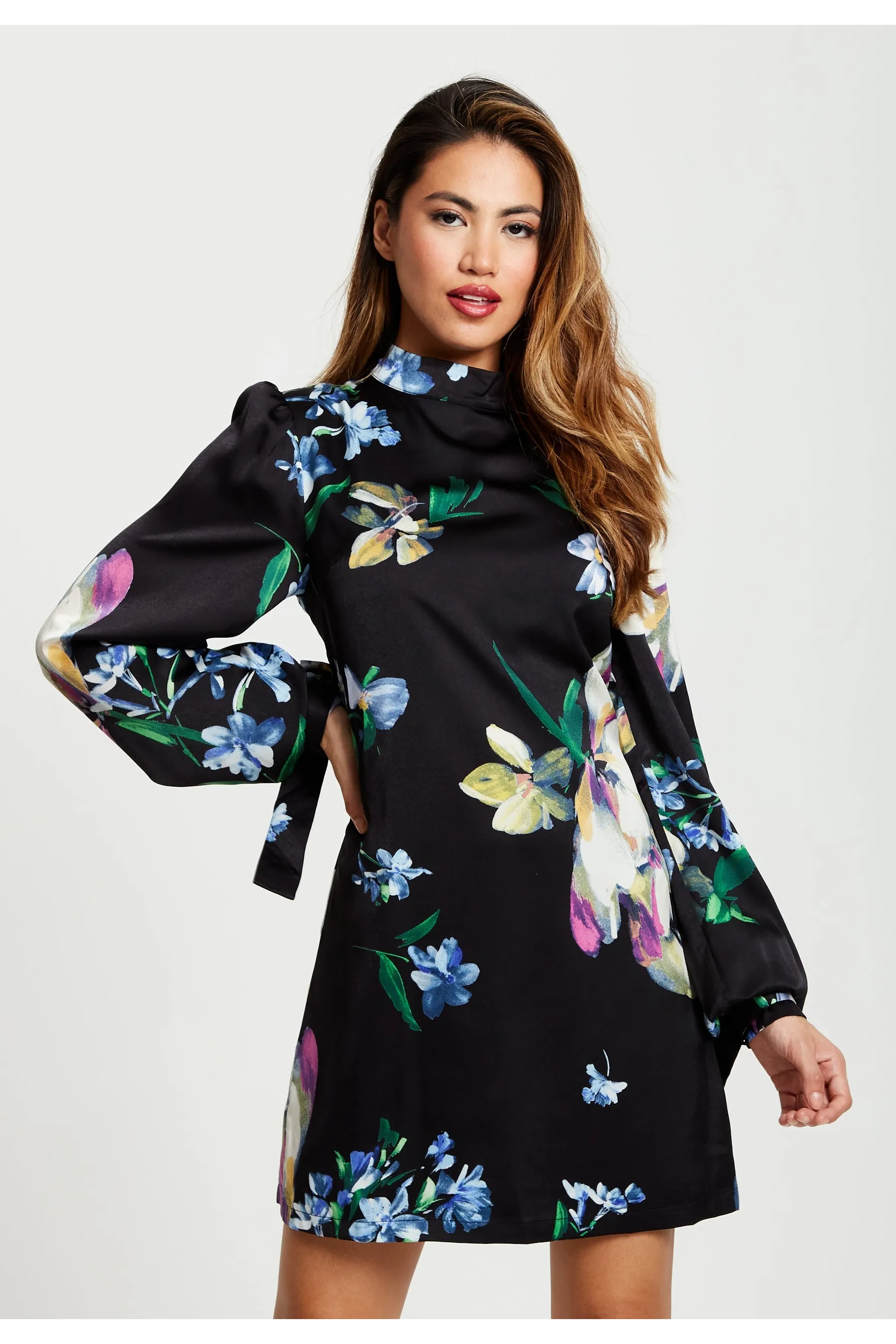 Liquorish Elegant Floral Print A-line Mini Dress sold by Goddiva product image thumbnail 2