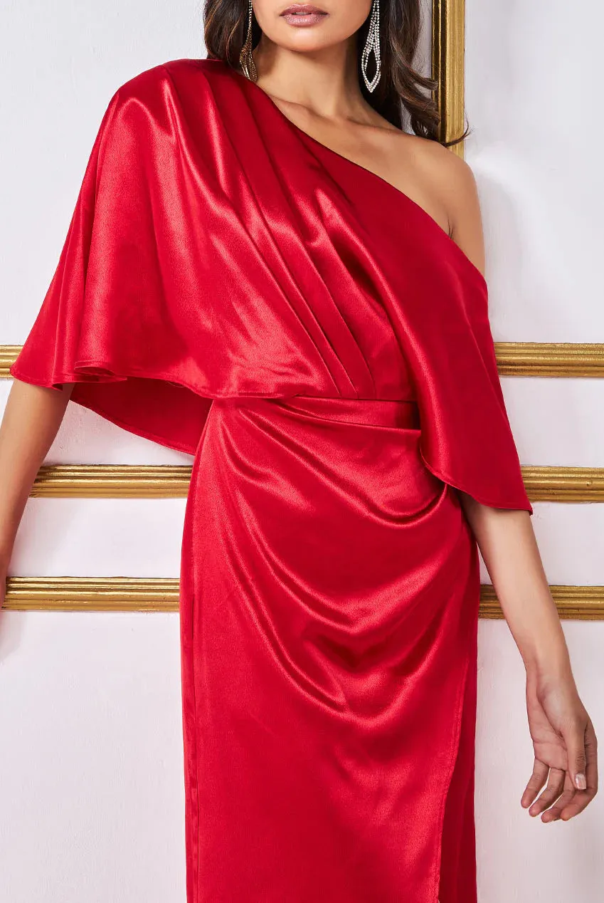 Goddiva Satin Drape Shoulder Wrap Maxi Dress - Red sold by Goddiva product image thumbnail 3