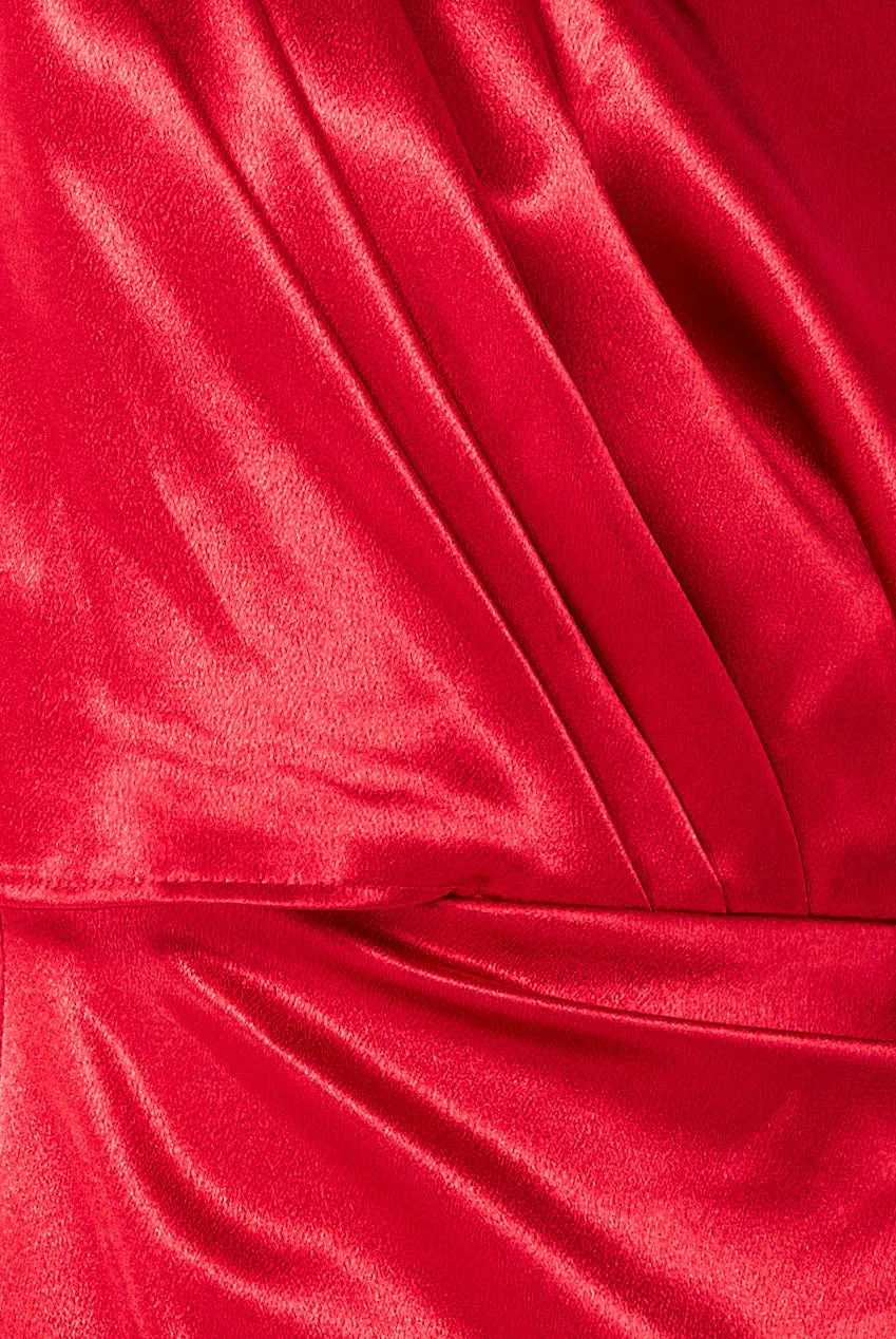 Goddiva Satin Drape Shoulder Wrap Maxi Dress - Red sold by Goddiva product image thumbnail 4