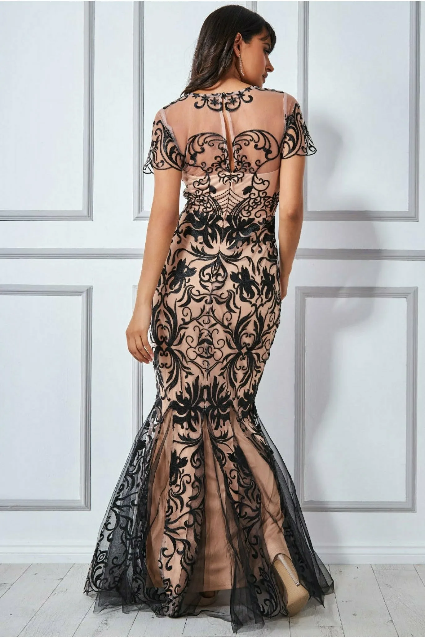 Mesh & Lace Maxi With Scalloped Hem - Black by Goddiva sold by Goddiva product image thumbnail 3