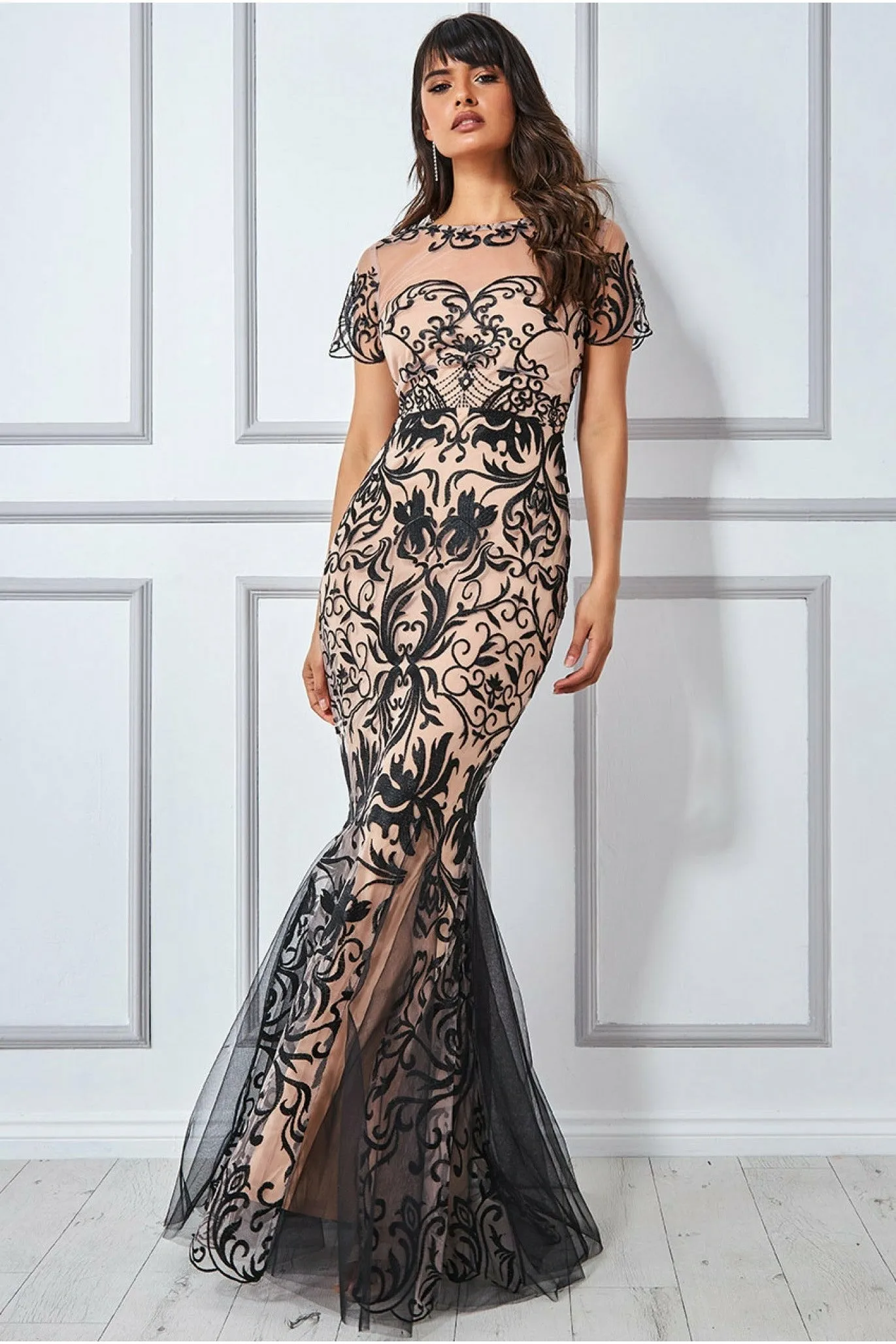Mesh & Lace Maxi With Scalloped Hem - Black by Goddiva sold by Goddiva product image thumbnail 2