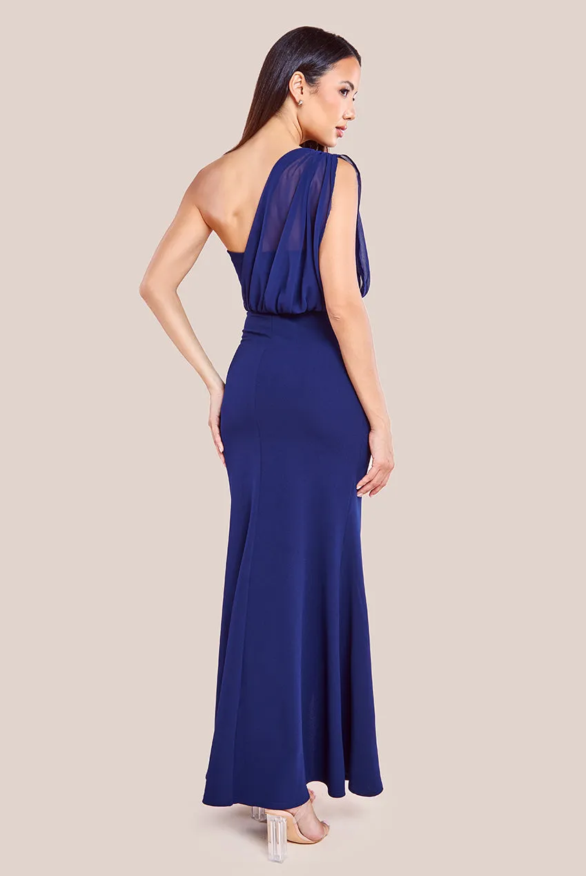 One Shoulder Front Split Maxi Dress - Navy by Goddiva sold by Goddiva product image thumbnail 2