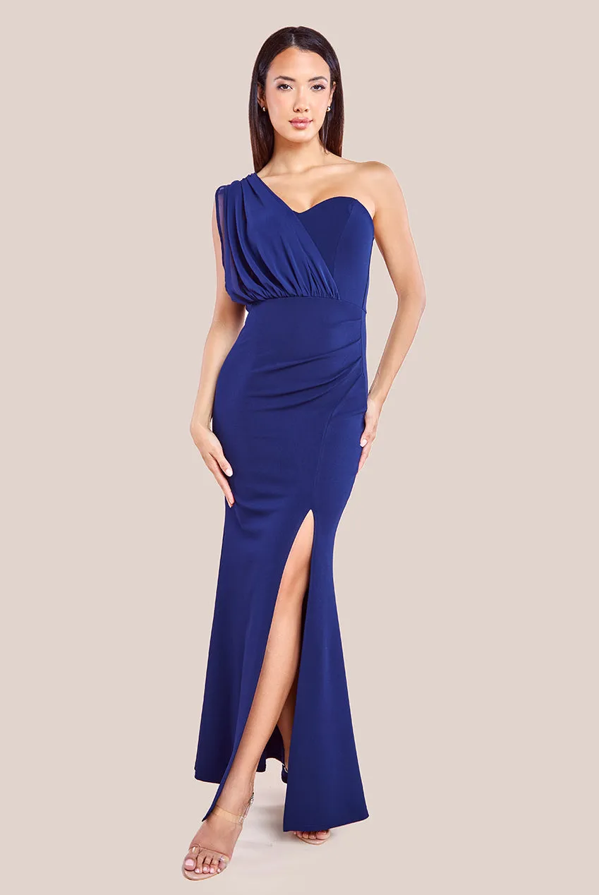 One Shoulder Front Split Maxi Dress - Navy by Goddiva sold by Goddiva product image thumbnail 3