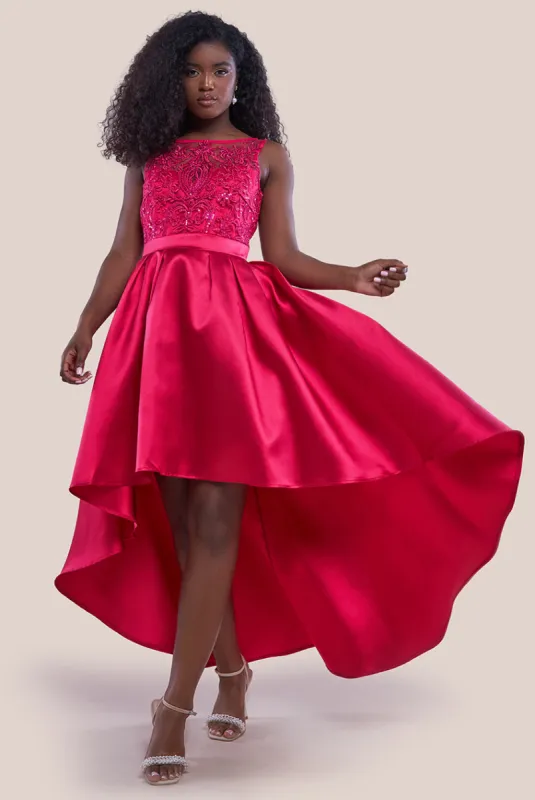 Sequin & Satin Dipped Hem Midi  - Hot Pink by Goddiva sold by Goddiva