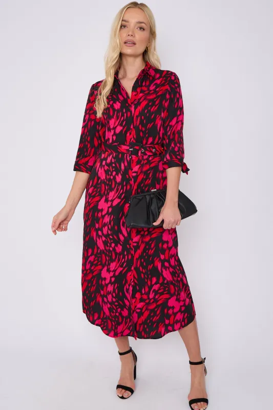 Fuchsia Leopard Print Half Sleeve Belted Maxi Shirt Dress by LOVE SUNSHINE sold by Goddiva