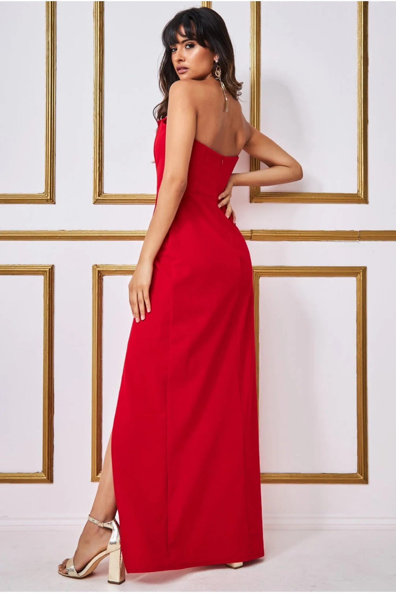 Goddiva Satin & Scuba Maxi With Thigh Split - Red sold by Goddiva product image thumbnail 2