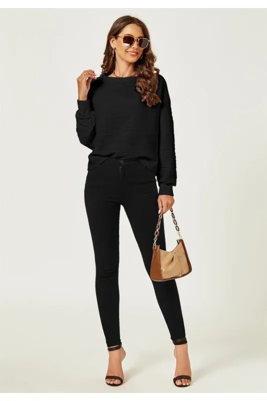 FS Collection Textured Pattern Top In Black sold by Goddiva