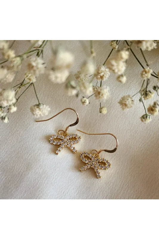 Wisteria London Audrey Dainty CZ Bow Earrings sold by Goddiva