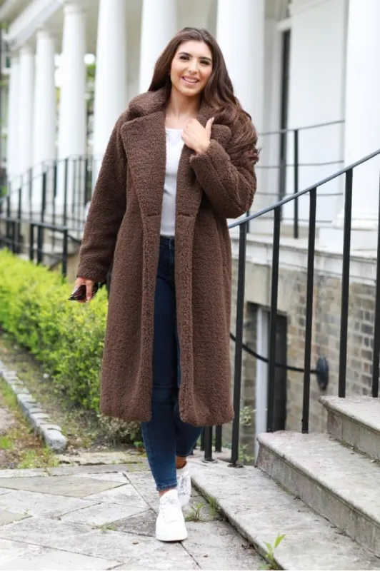 Double Second Brown Longline Fur Teddy Coat sold by Goddiva