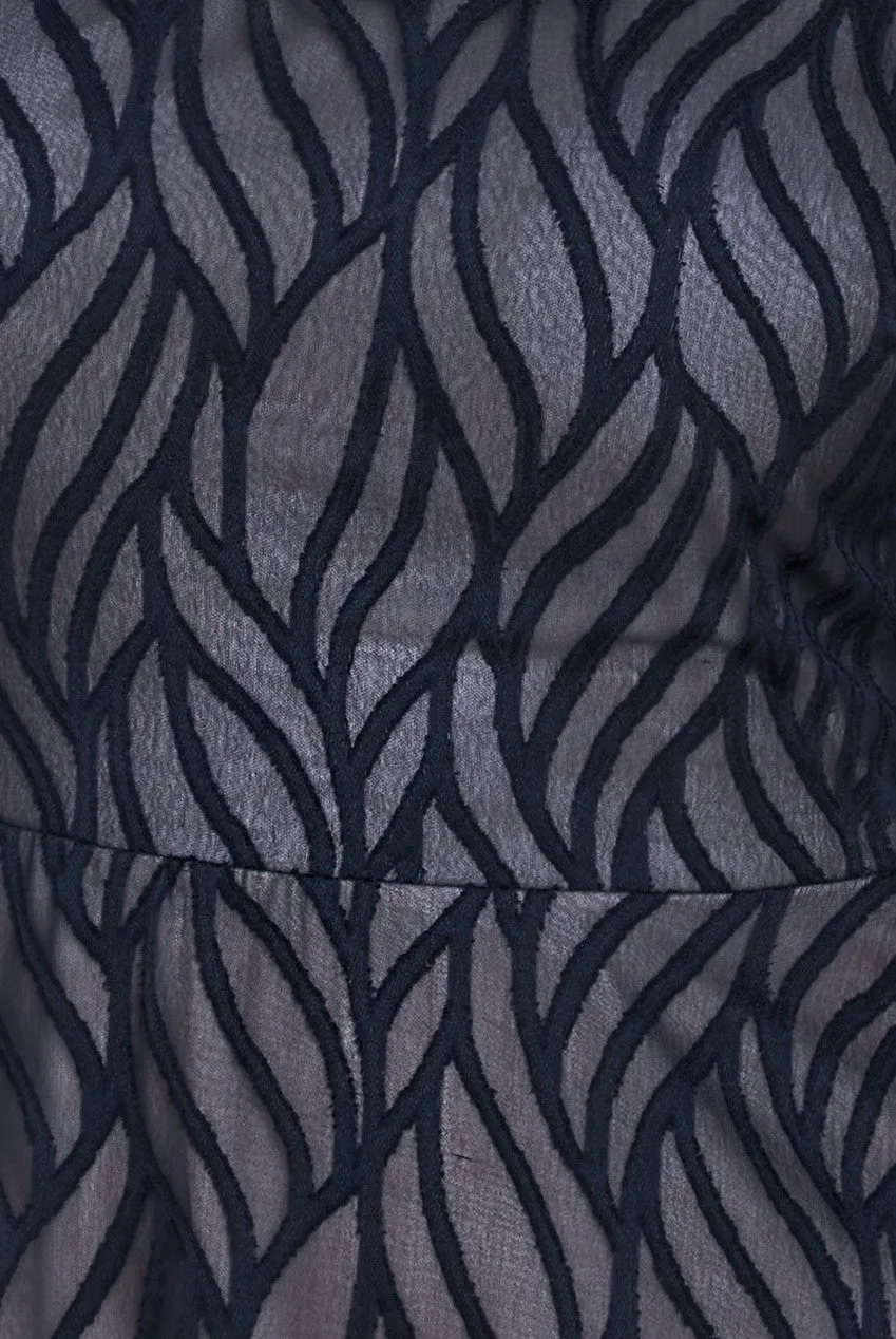 Puff Sleeve Side Slit Flared Jacquard Chiffon Midi Dress - Black by Goddiva sold by Goddiva product image thumbnail 4