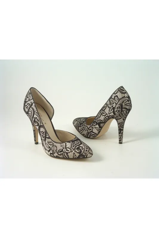 Glitz Shoes Lace/satin Open Waist High Heel Court Shoe sold by Goddiva