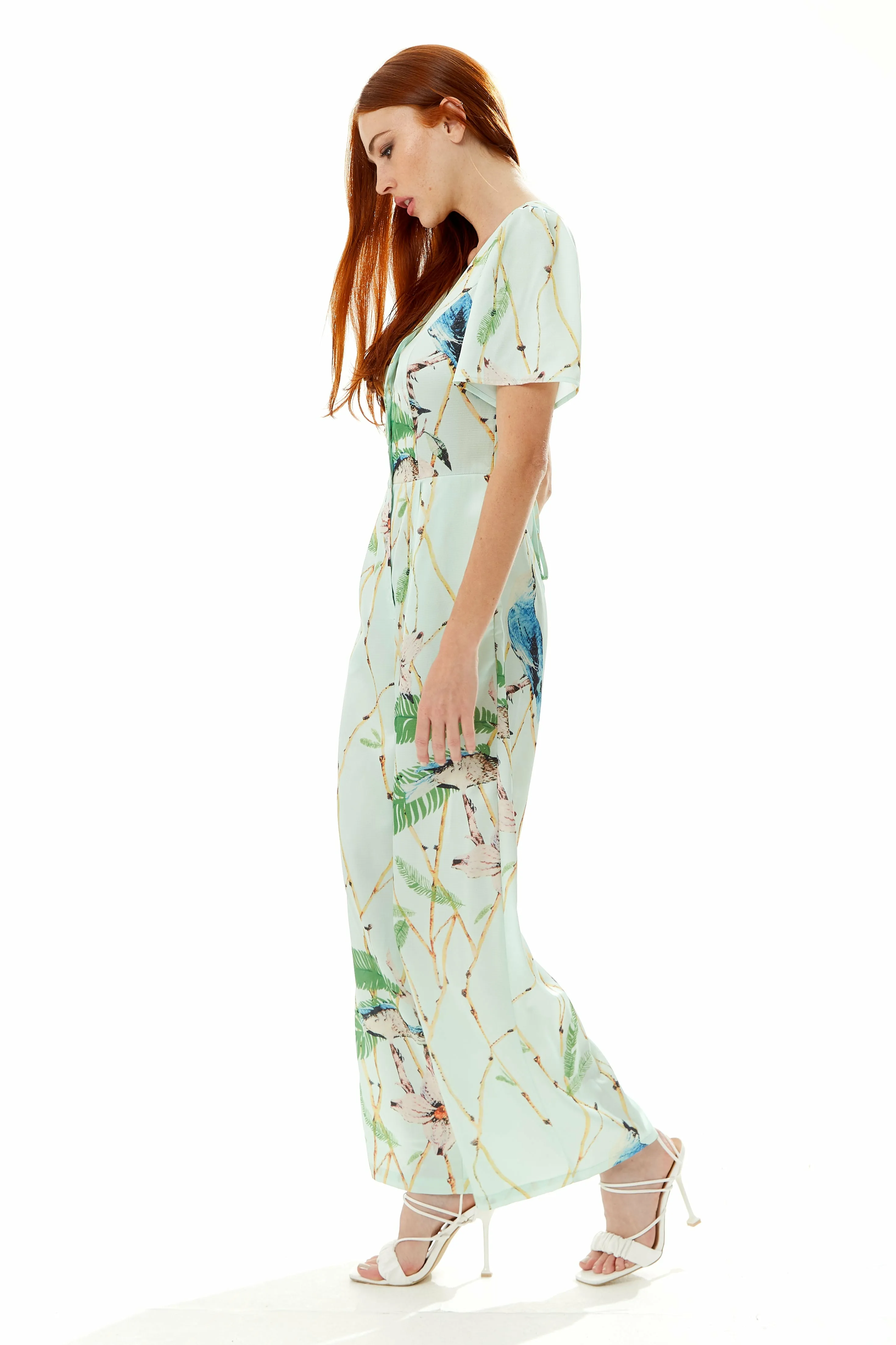 Bird Print Jumpsuit In Mint Green by Liquorish sold by Goddiva product image thumbnail 3