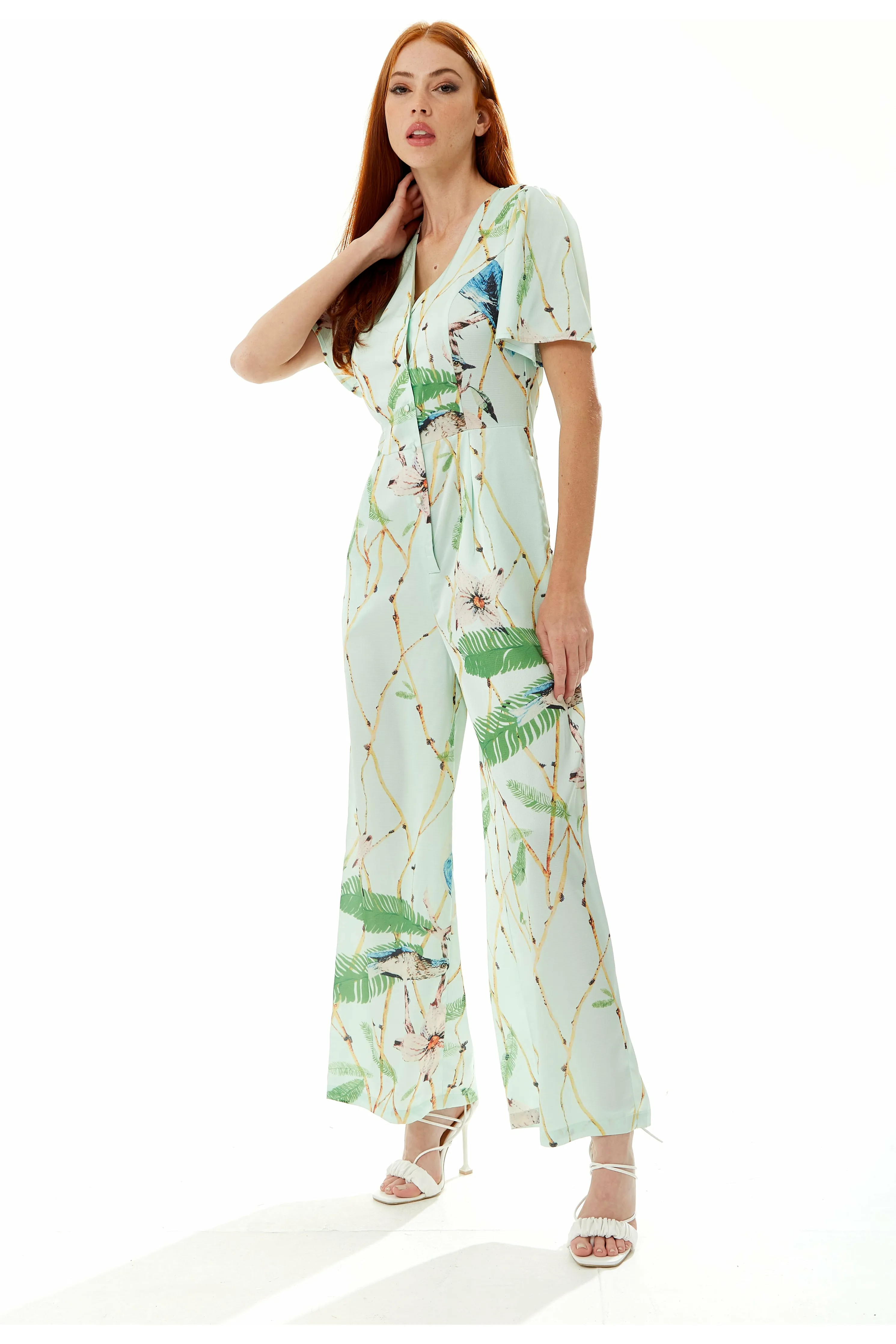 Bird Print Jumpsuit In Mint Green by Liquorish sold by Goddiva product image thumbnail 2