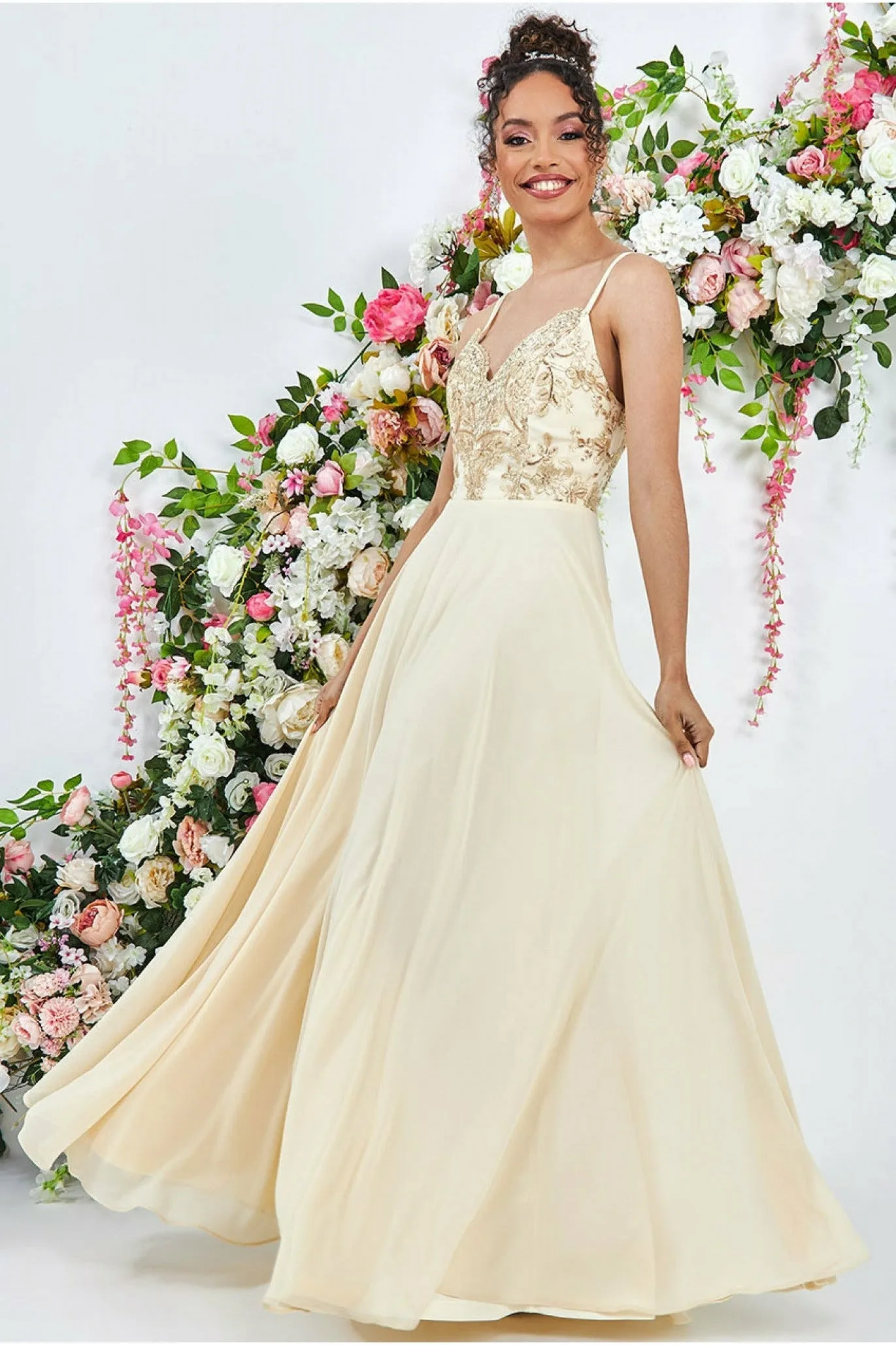 Scallop Lace Chiffon Maxi - Ivory by Goddiva sold by Goddiva product image thumbnail 3