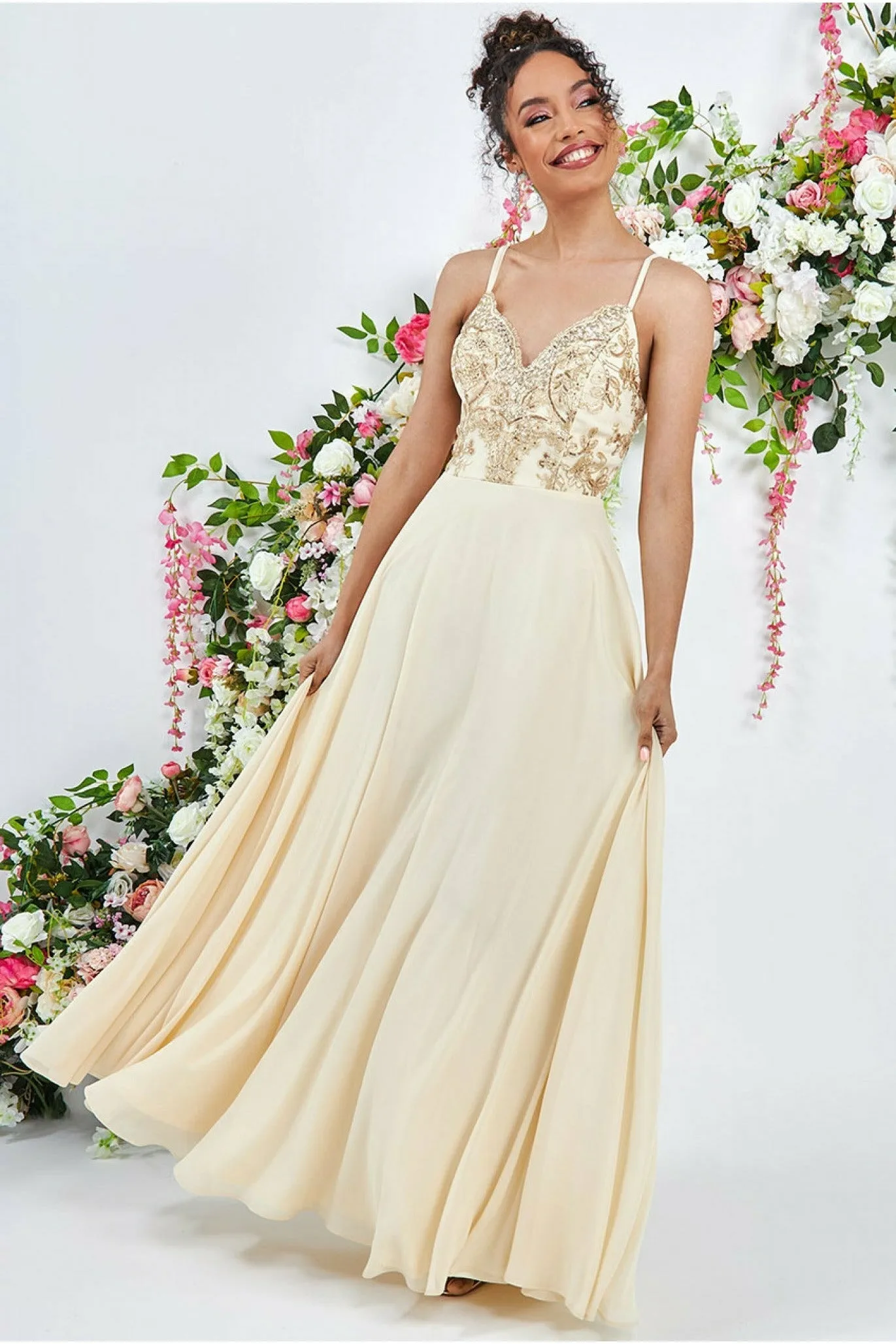 Scallop Lace Chiffon Maxi - Ivory by Goddiva sold by Goddiva