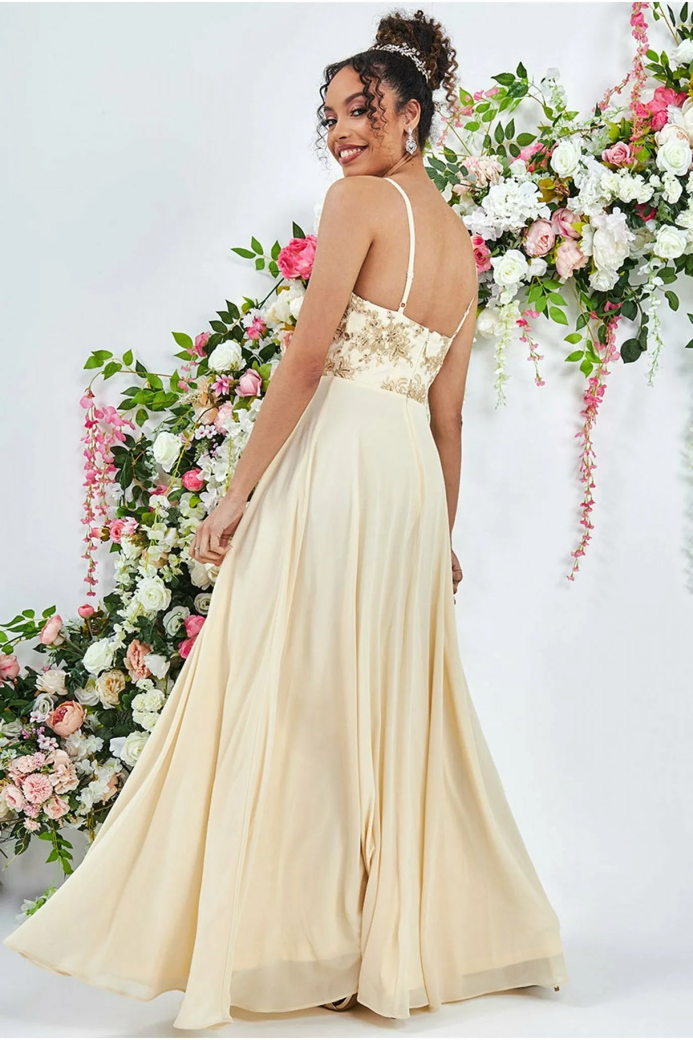 Scallop Lace Chiffon Maxi - Ivory by Goddiva sold by Goddiva product image thumbnail 2