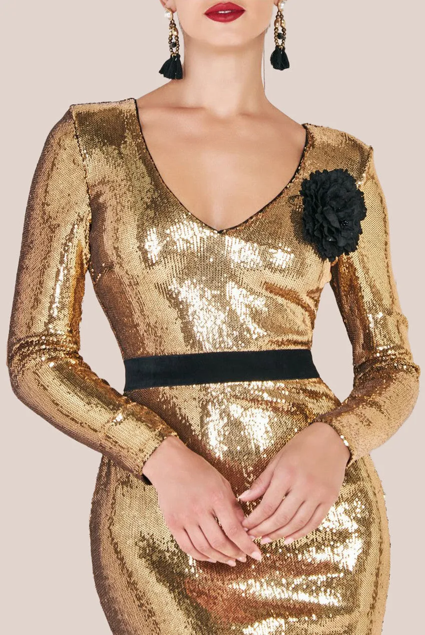 Liquid Sequin Corsage Maxi Dress - Gold by Goddiva sold by Goddiva product image thumbnail 3