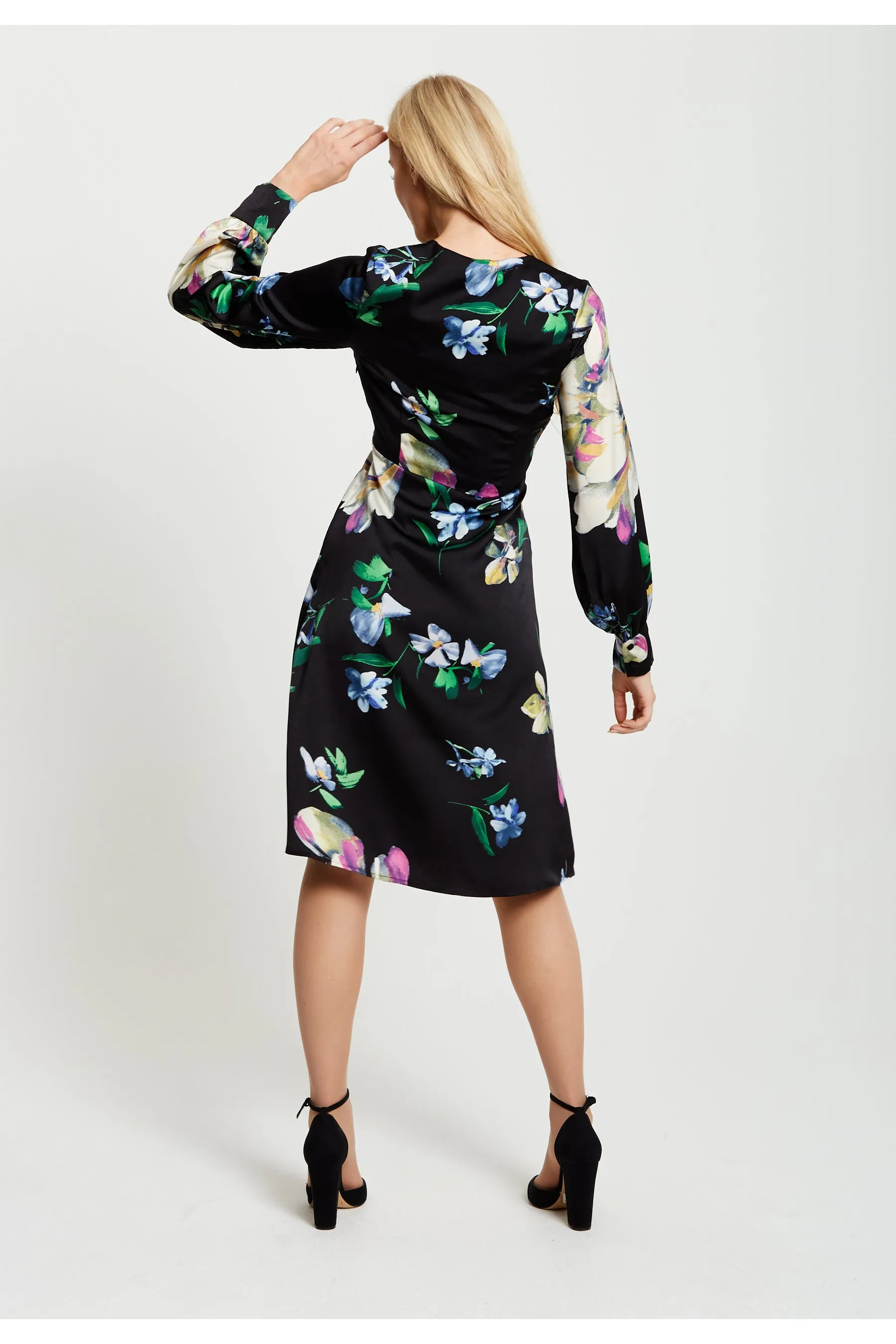 Elegant Floral Print Midi Wrap Dress In Black by Liquorish sold by Goddiva product image thumbnail 3