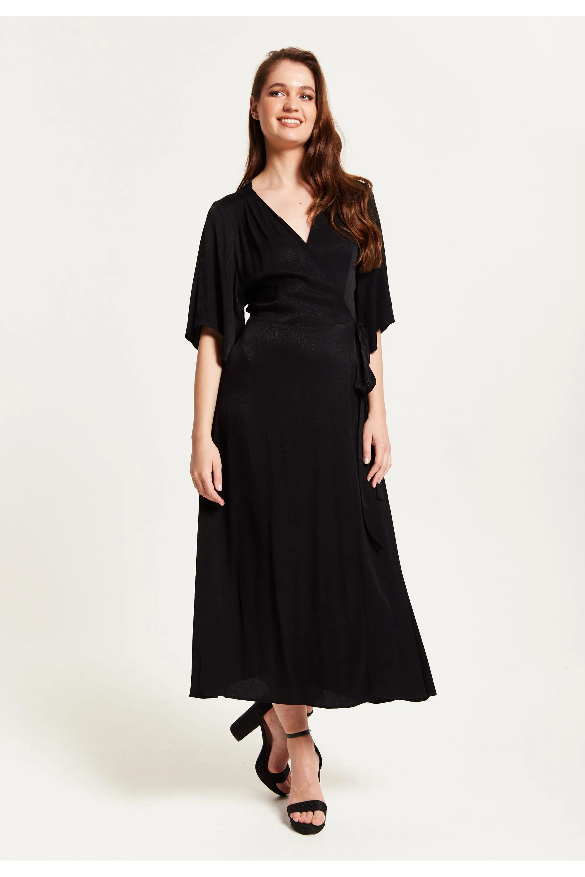 Black Maxi Wrap Dress With Kimono Sleeves by Liquorish sold by Goddiva product image thumbnail 3