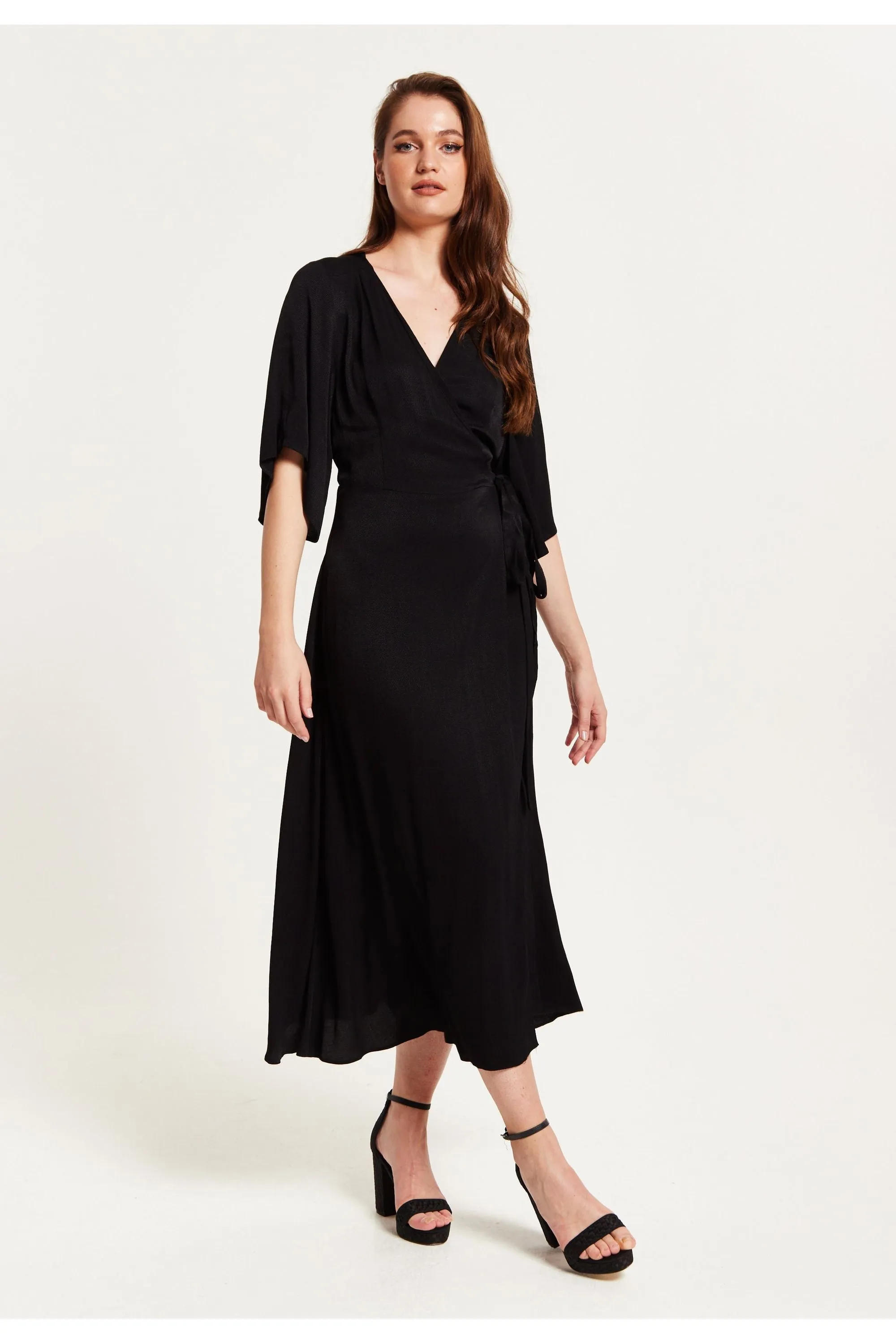 Black Maxi Wrap Dress With Kimono Sleeves by Liquorish sold by Goddiva product image thumbnail 4