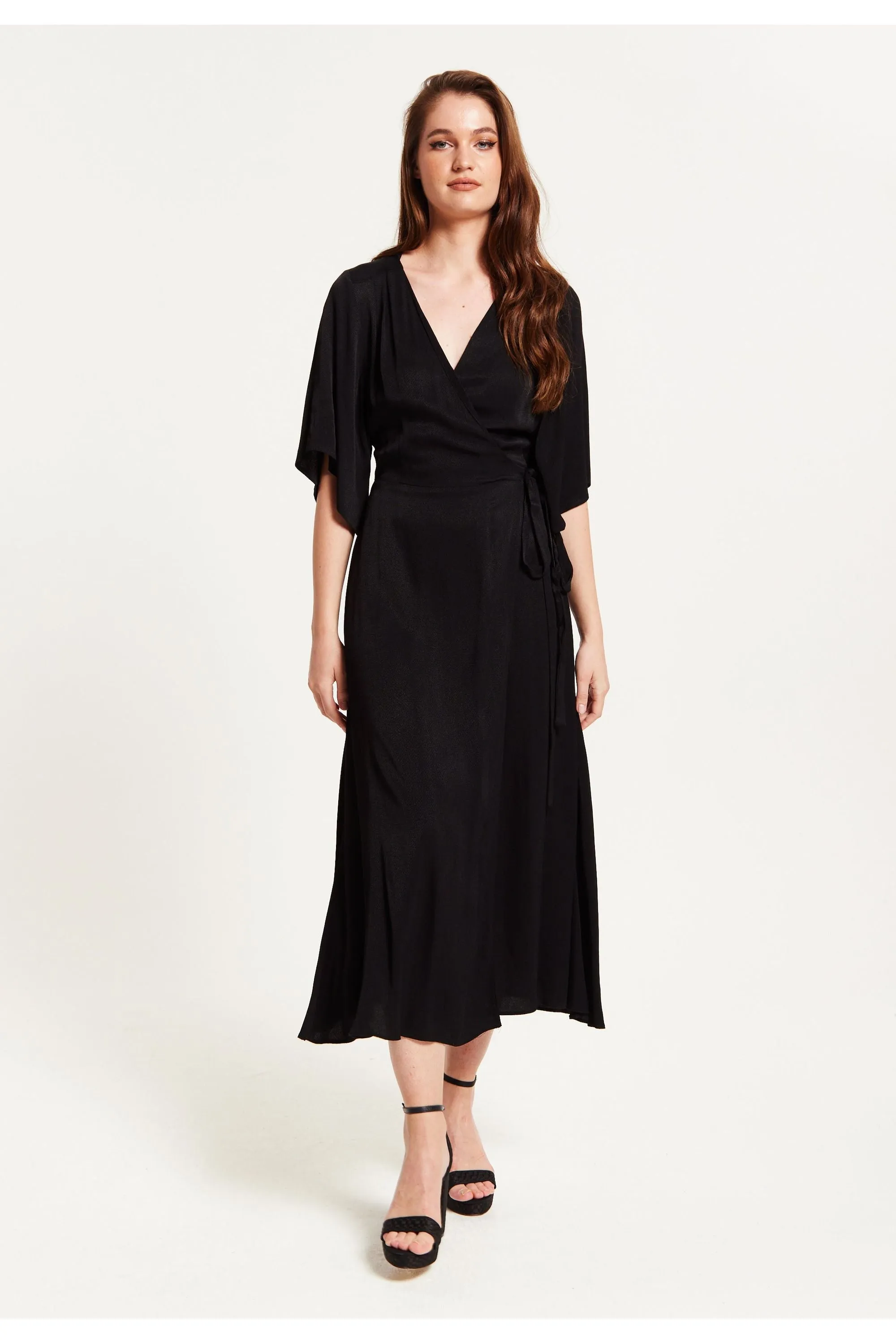 Black Maxi Wrap Dress With Kimono Sleeves by Liquorish sold by Goddiva