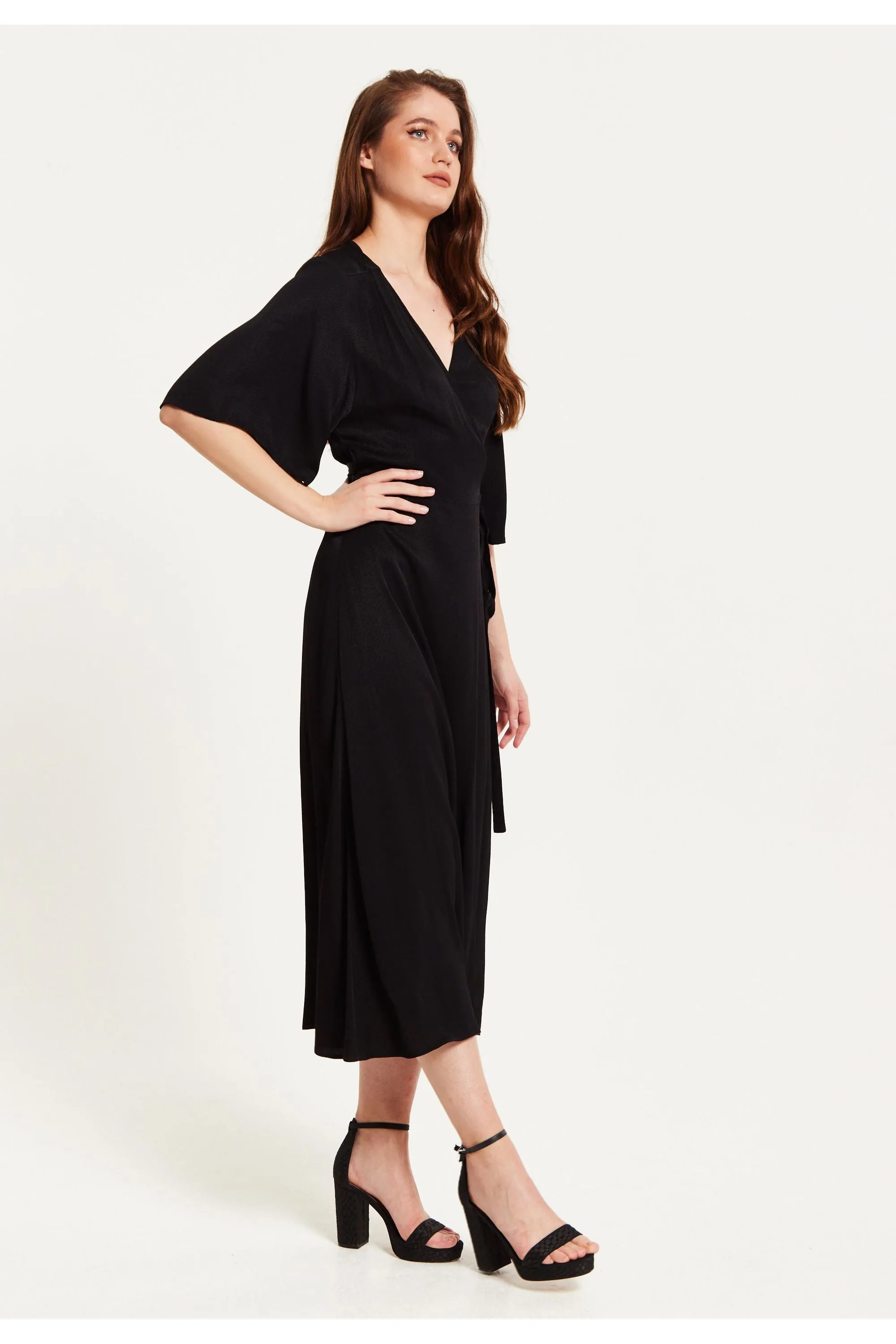 Black Maxi Wrap Dress With Kimono Sleeves by Liquorish sold by Goddiva product image thumbnail 5