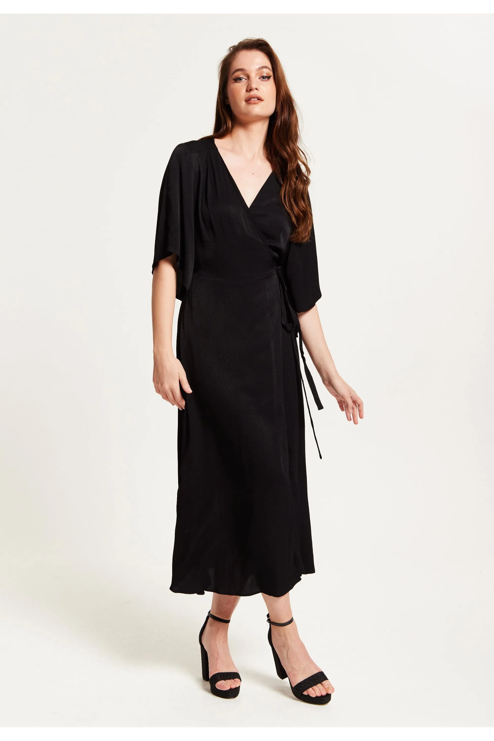 Black Maxi Wrap Dress With Kimono Sleeves by Liquorish sold by Goddiva product image thumbnail 2