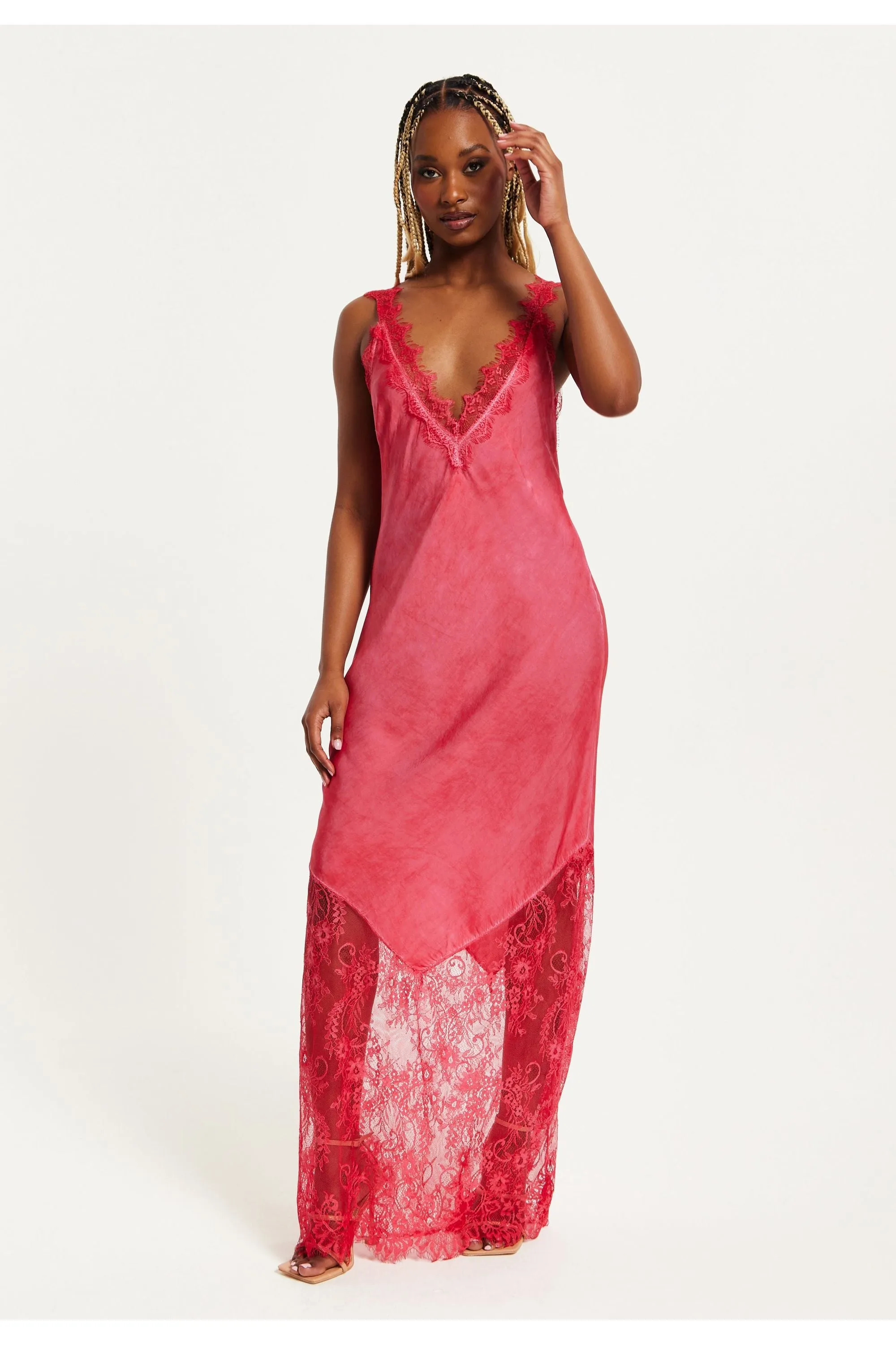 Liquorish Lace Detailed V Neck Maxi Dress In Red sold by Goddiva product image thumbnail 2
