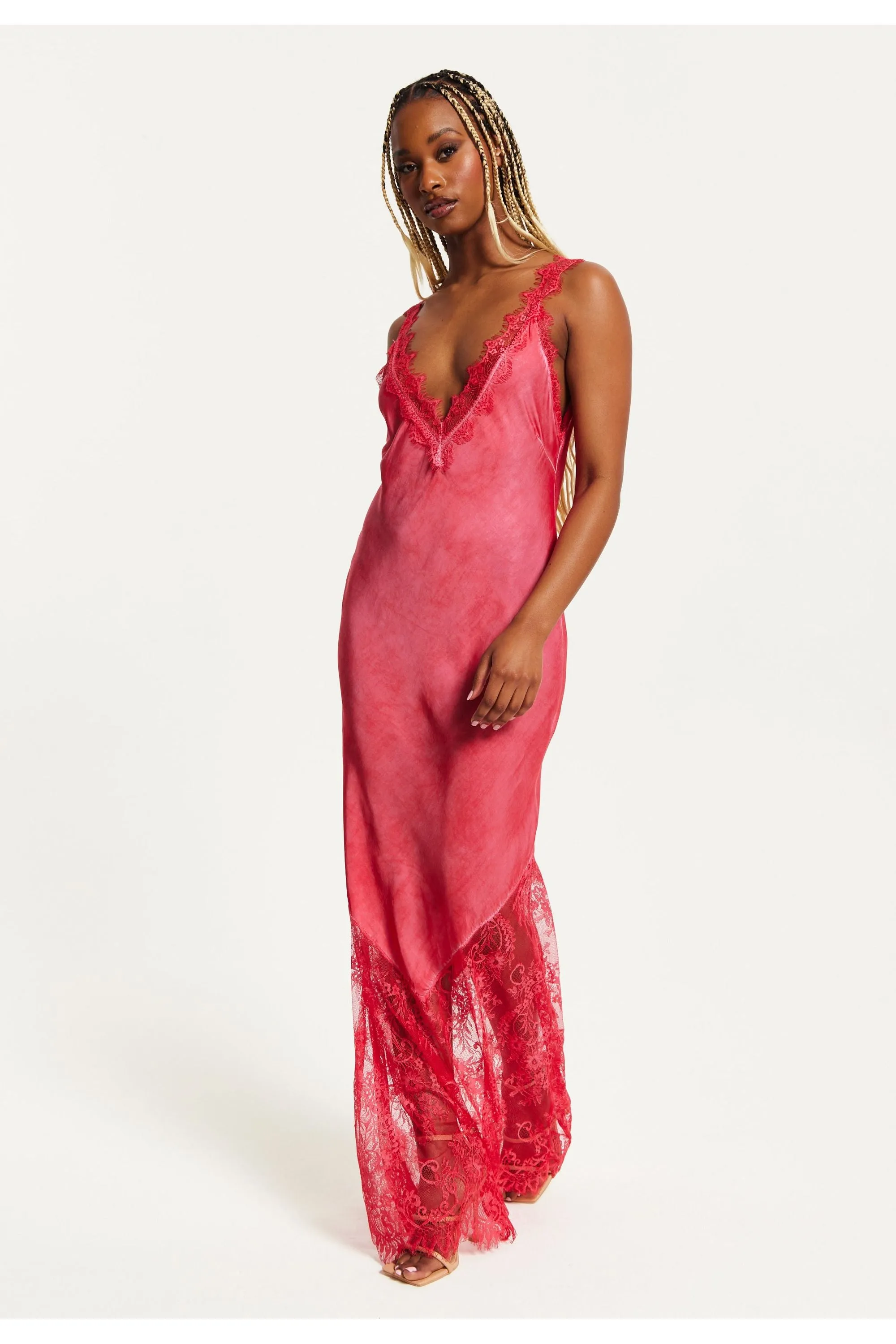 Liquorish Lace Detailed V Neck Maxi Dress In Red sold by Goddiva product image thumbnail 3