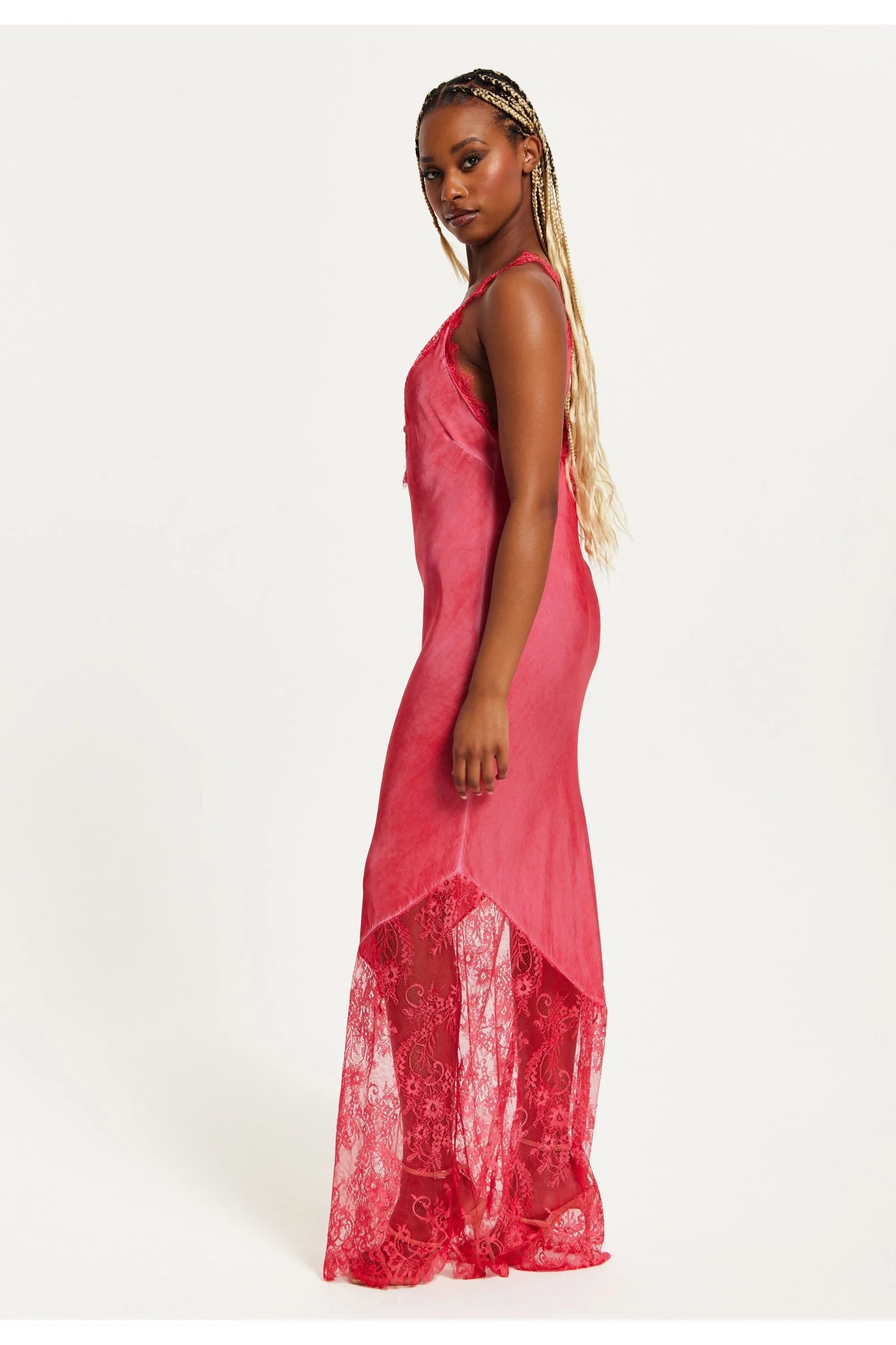 Liquorish Lace Detailed V Neck Maxi Dress In Red sold by Goddiva product image thumbnail 4