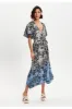 Liquorish Tropical Printed Blue Dip Dye Wrap Dress sold by Goddiva