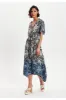 Liquorish Tropical Printed Blue Dip Dye Wrap Dress sold by Goddiva
