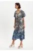 Liquorish Tropical Printed Blue Dip Dye Wrap Dress sold by Goddiva