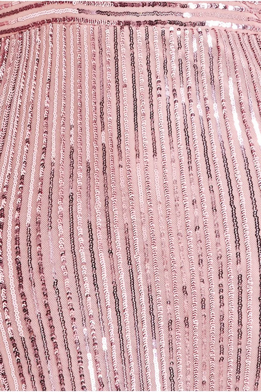 Long Sleeve Sequin V Wrap Maxi Dress - Blush by Goddiva sold by Goddiva product image thumbnail 4