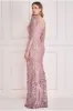 Long Sleeve Sequin V Wrap Maxi Dress - Blush by Goddiva sold by Goddiva
