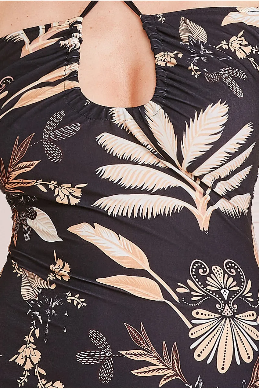 Printed Tie Back Midi Dress - Black by Goddiva sold by Goddiva product image thumbnail 4