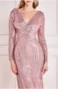 Long Sleeve Sequin V Wrap Maxi Dress - Blush by Goddiva sold by Goddiva