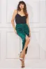 Satin Knotted Midi Skirt - Emerald Green by Goddiva sold by Goddiva