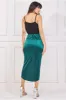 Satin Knotted Midi Skirt - Emerald Green by Goddiva sold by Goddiva