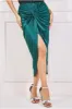 Satin Knotted Midi Skirt - Emerald Green by Goddiva sold by Goddiva