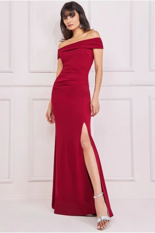 Goddiva Off The Shoulder Maxi With Split - Wine sold by Goddiva