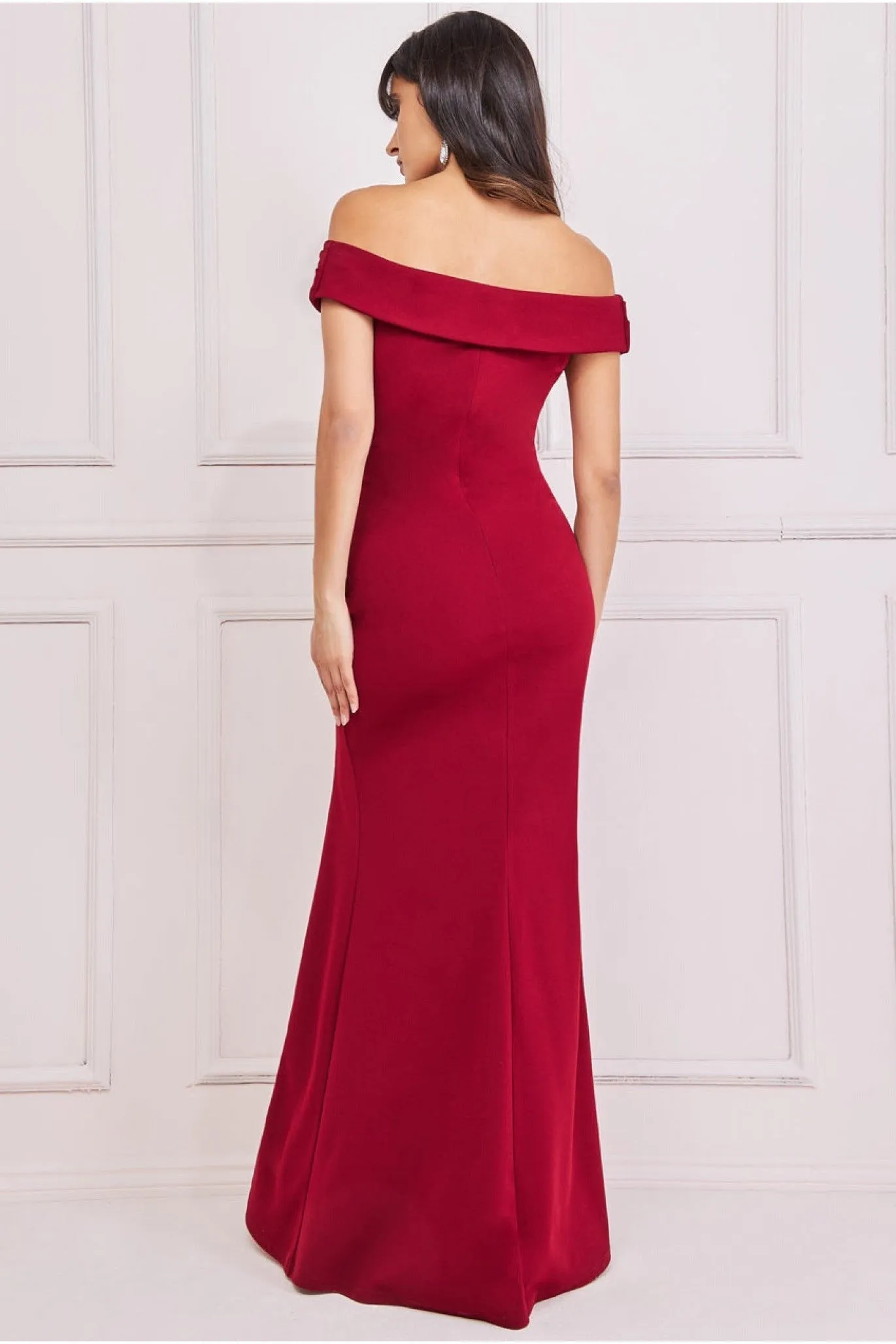 Off The Shoulder Maxi With Split - Wine by Goddiva sold by Goddiva product image thumbnail 2