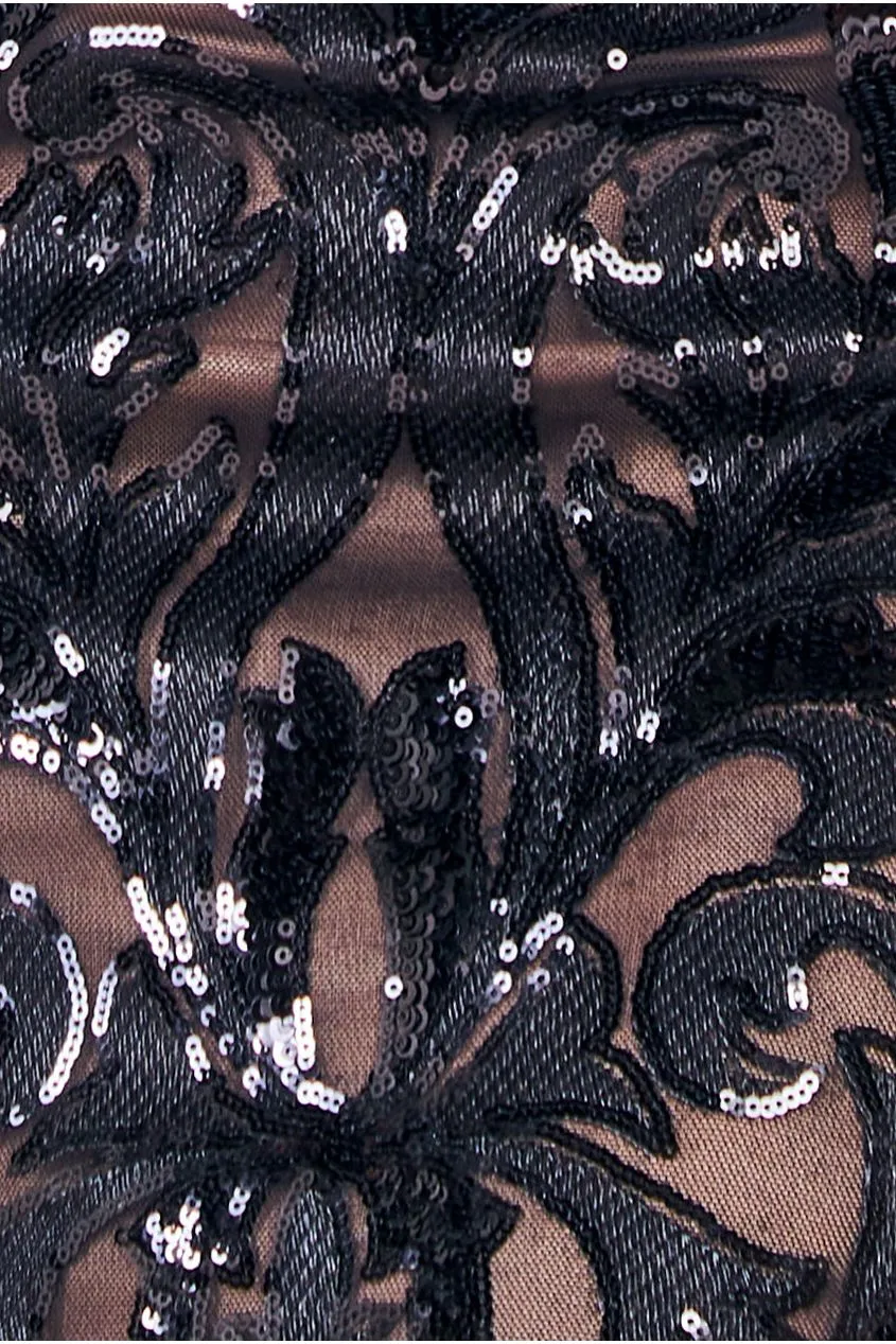 Square Neck Scalloped Embroidered Sequin Midi Dress - Black by Goddiva sold by Goddiva product image thumbnail 4