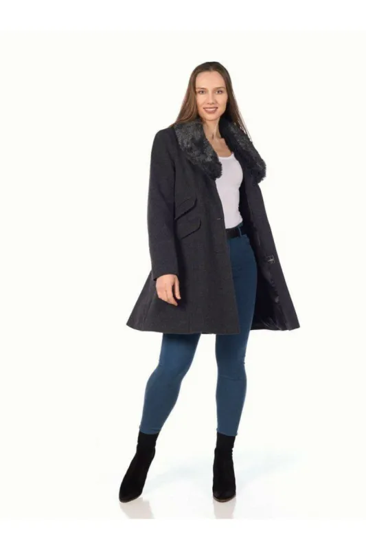 De La Creme Fashions Wool Blend Faux Fur Collar Midi Coat sold by Goddiva