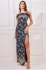 Sequin And Feather Boobtube Maxi - Navy by Goddiva sold by Goddiva