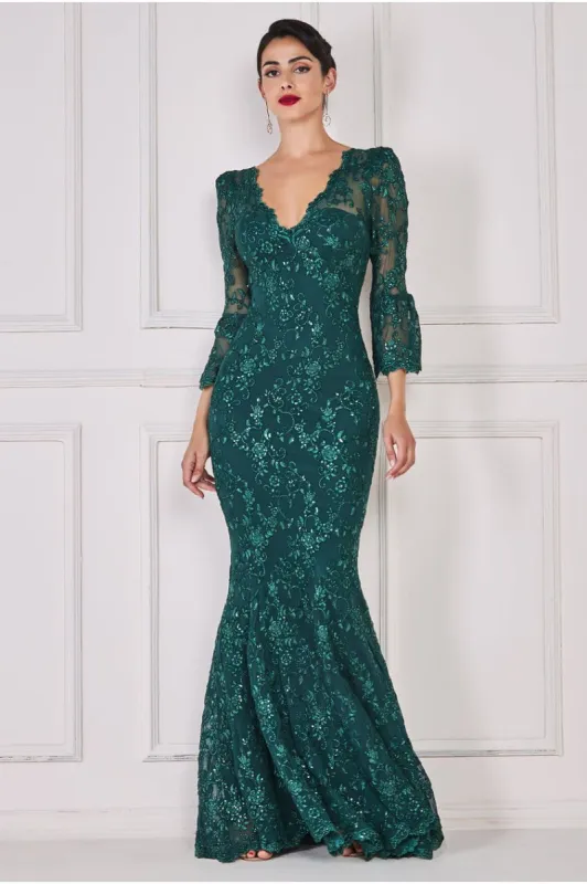 Scalloped Lace Maxi Dress - Emerald Green by Goddiva sold by Goddiva