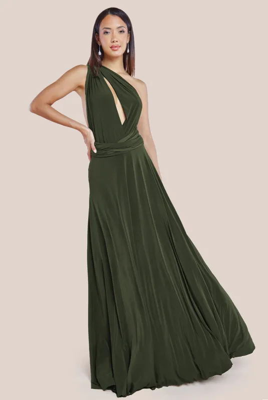 Goddiva Multiway Tie-Up Maxi Dress - Olive sold by Goddiva